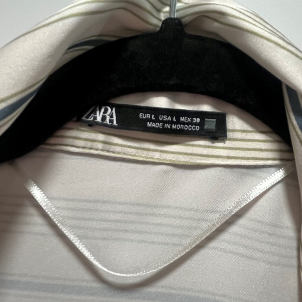 Zara Striped Satin Shirt Dress - Picture 2 of 4